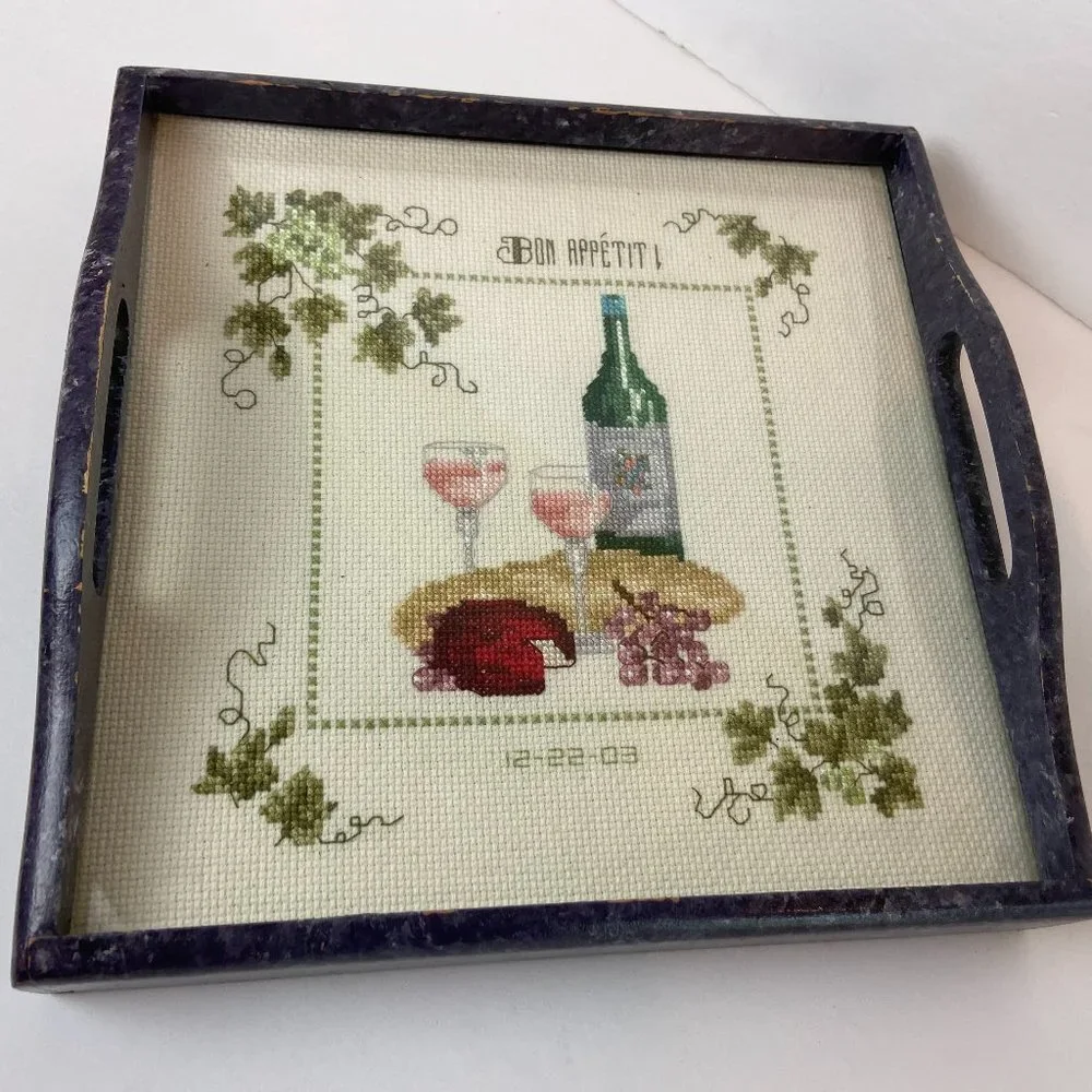 2003s Embroidered tray Glass Wine Grape